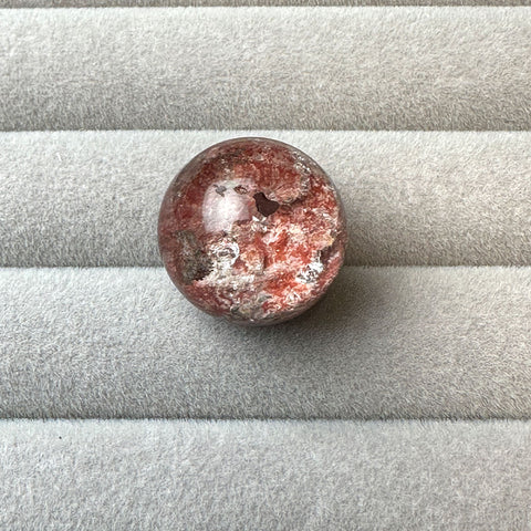 Natural Four Seasons Phantom Quartz Crystal Sphere 18.8mm Red & White with Sparkling Inclusions