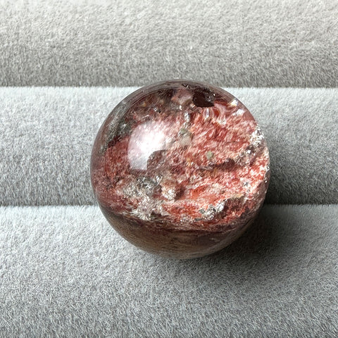 Natural Four Seasons Phantom Quartz Crystal Sphere 18.8mm Red & White with Sparkling Inclusions