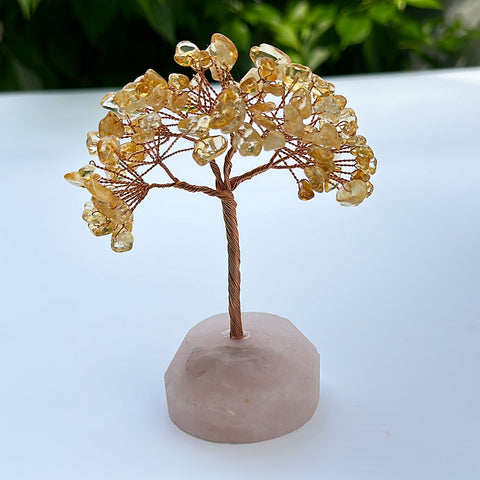 Yellow Citrine Tree with Pink Quartz Base Money Tree