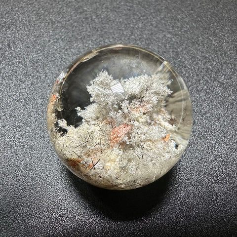 Winter Snow Ball | White phantom quartz with Black Rutile Inclusions ball